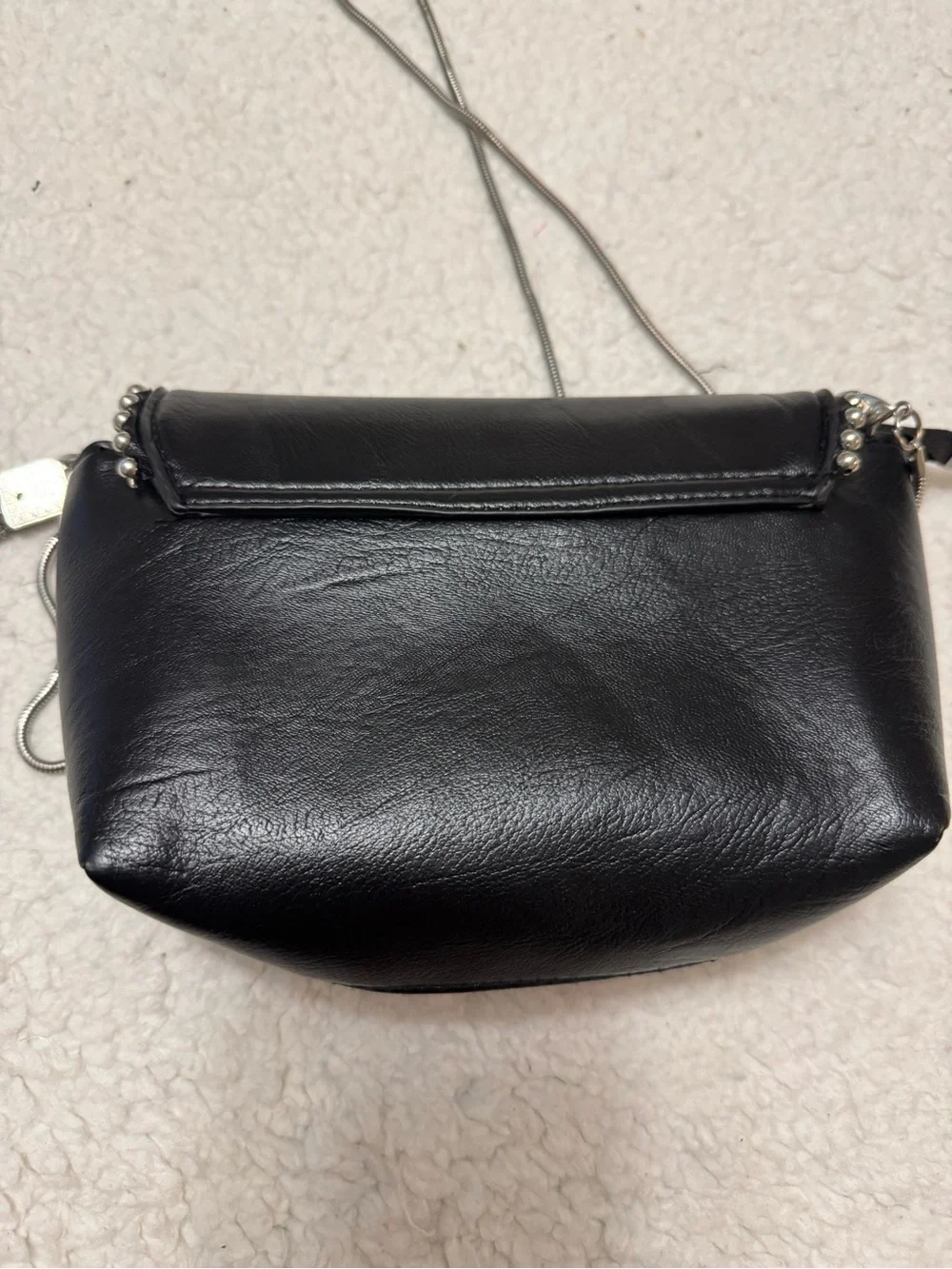 Black Leather Crossbody Bag with Silver Stud Trim